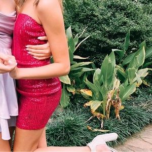 hot pink sequence hoco dress